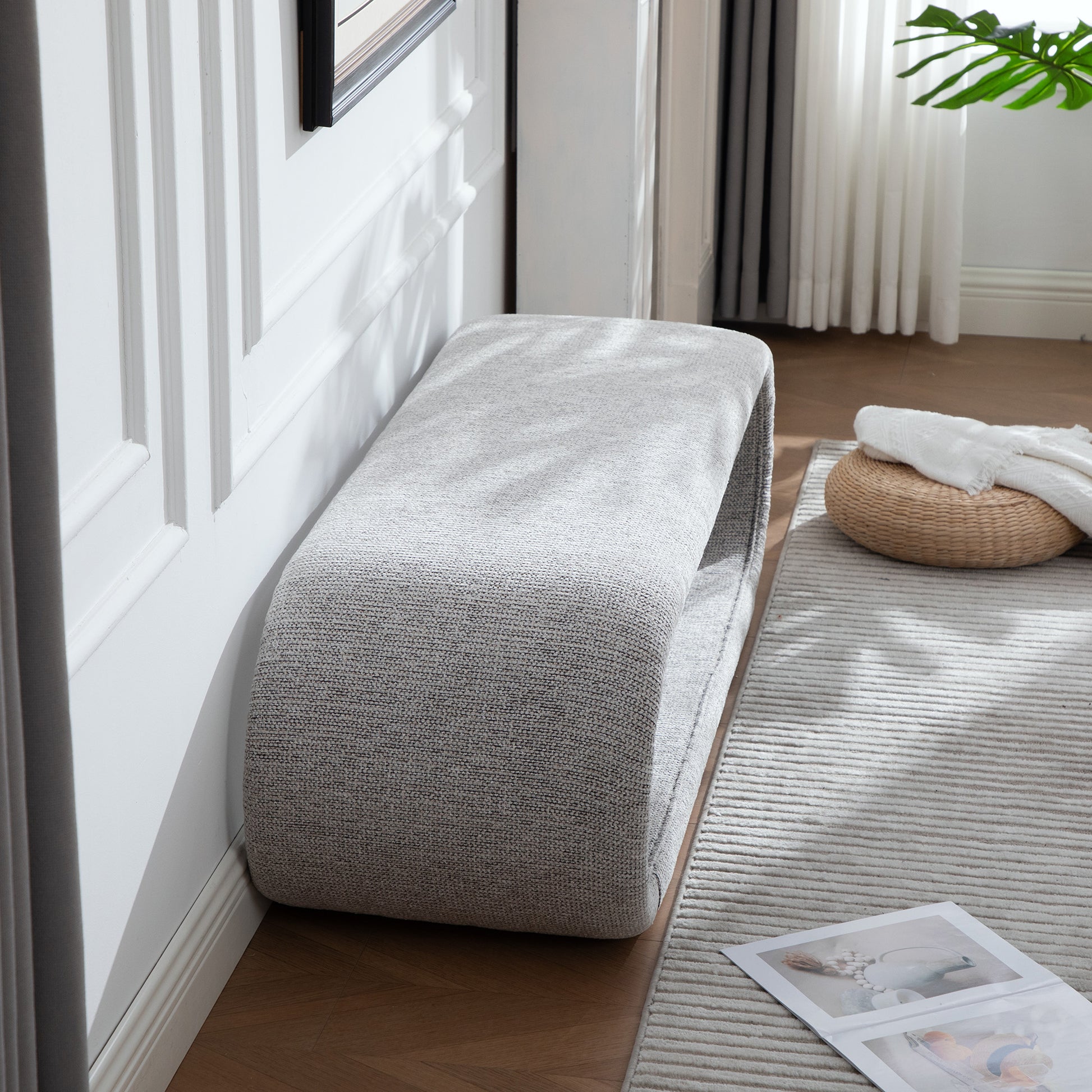 Light Brown Chenille Bench - Bedroom End of Bed Shoe Storage