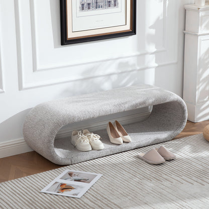 52.17"Wide Chenille Upholstered Bench for Bedroom End of Bed,Modern Shoe Bench for Entryway,equipped with an iron frame,Dining Room, Living Room,Bedroom,Light brown