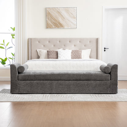 Gray Chenille Bed End Bench - Wide Footstool