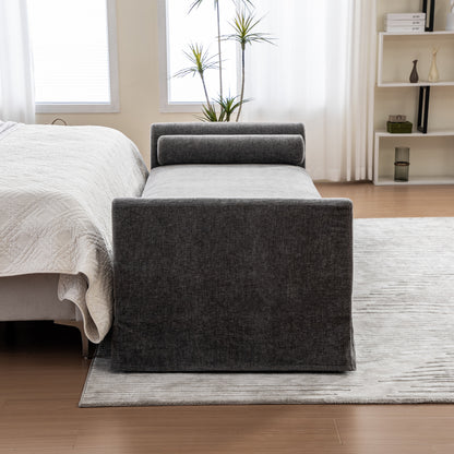 Gray Chenille Bed End Bench - Wide Footstool