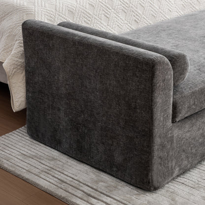 Gray Chenille Bed End Bench - Wide Footstool