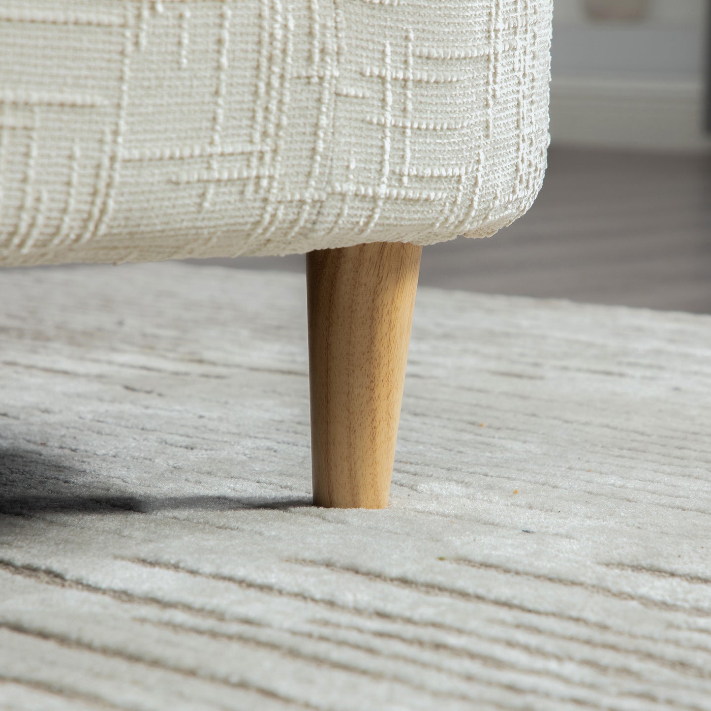Wide Beige Chenille Bench with Armrests - End of Bed Accent Stool for Bedroom