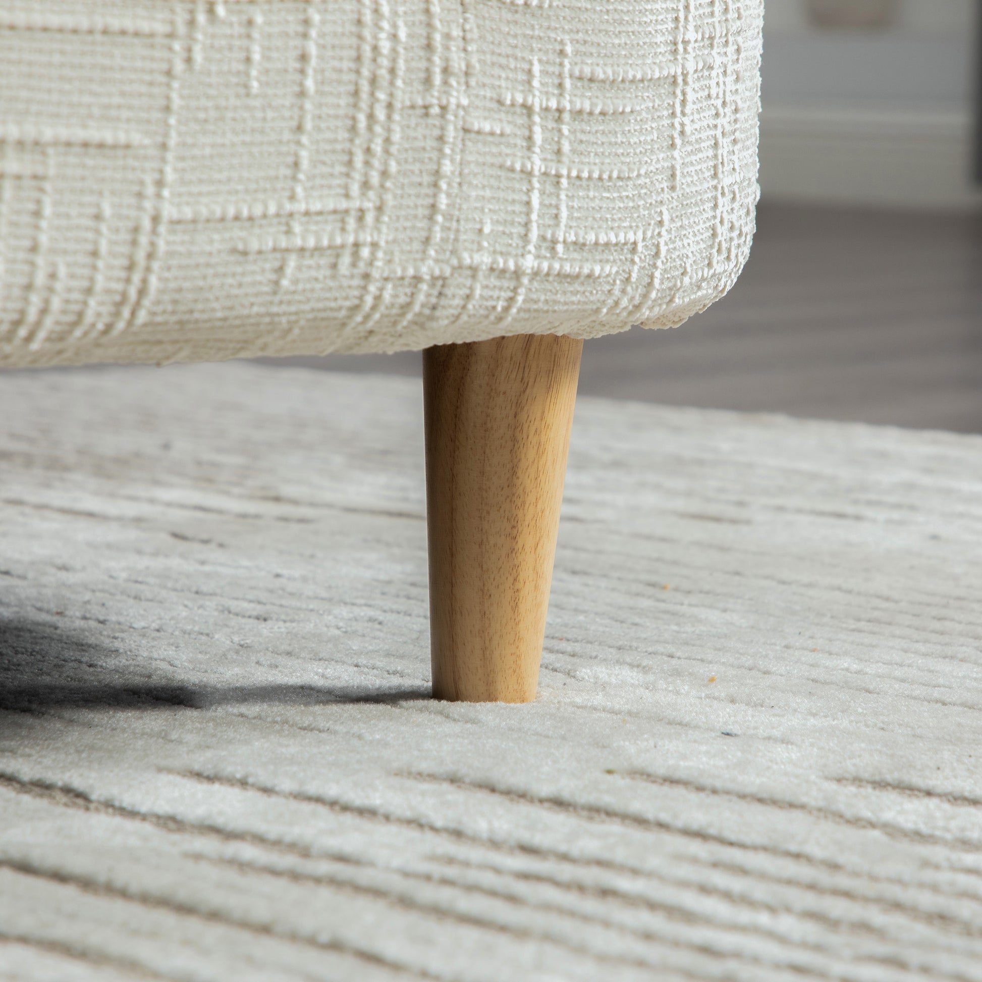 Wide Beige Chenille Bench with Armrests - End of Bed Accent Stool for Bedroom