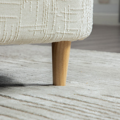 Wide Beige Chenille Bench with Armrests - End of Bed Accent Stool for Bedroom