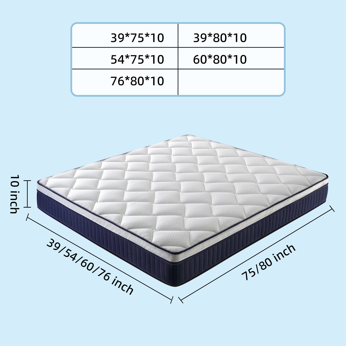 Queen Blue Brown White Foam Mattress 10 Inch Hybrid for Bedroom