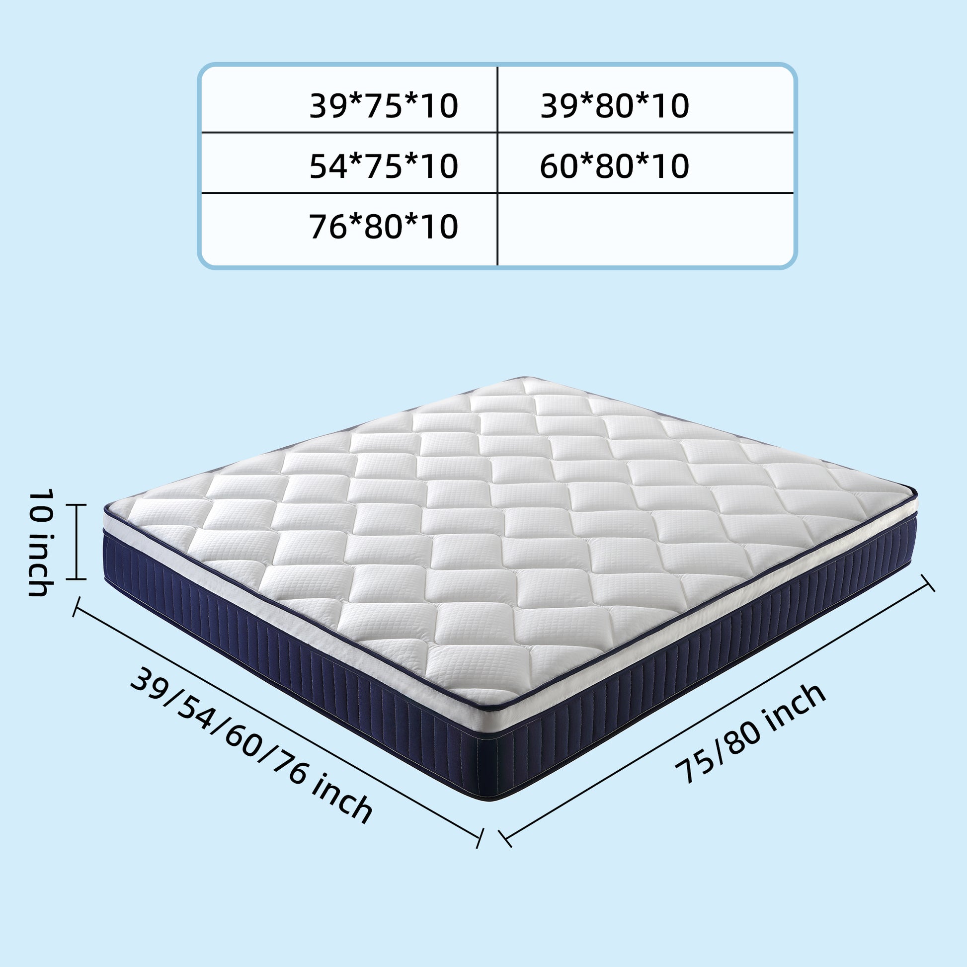 Queen Blue Brown White Foam Mattress 10 Inch Hybrid for Bedroom