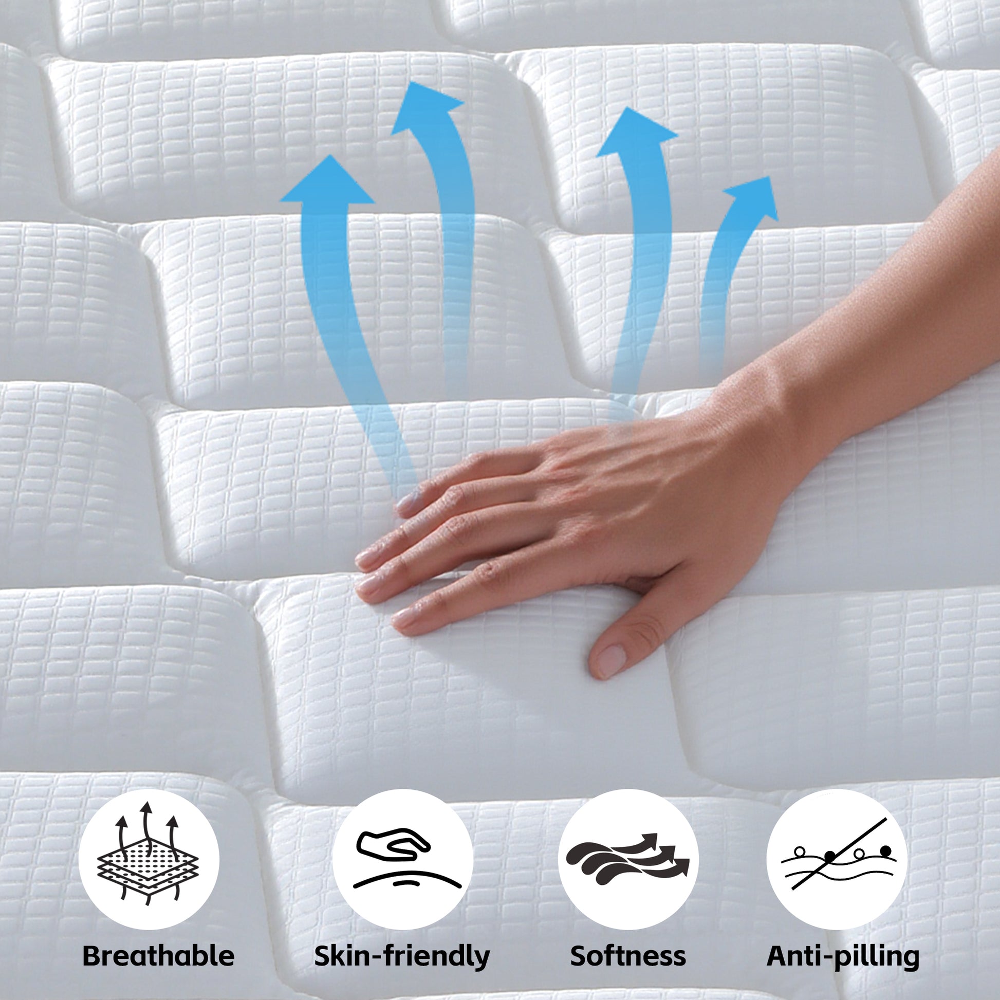 Queen Blue Brown White Foam Mattress 10 Inch Hybrid for Bedroom