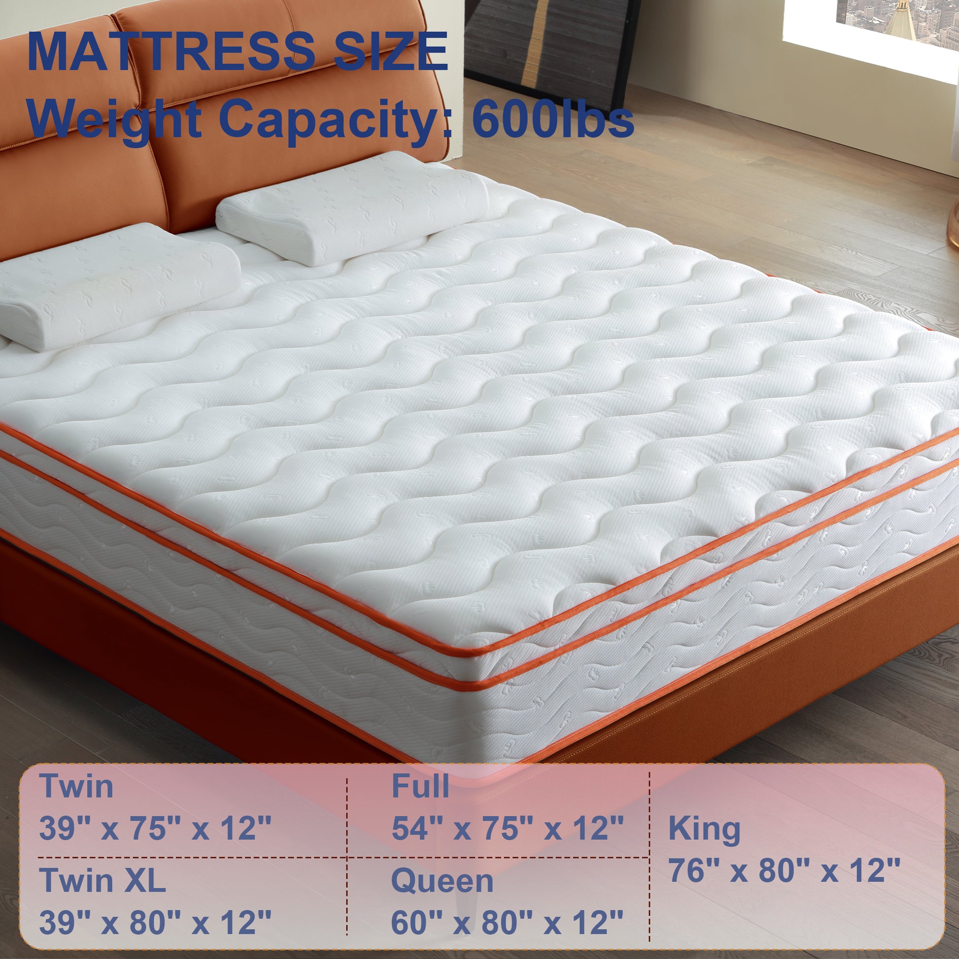 Queen Memory Foam Mattress 12 Inch Hybrid in a Box for Bedroom