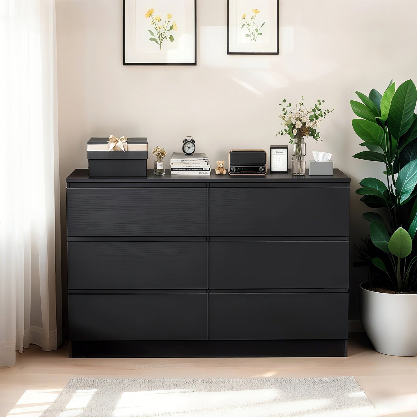 6 Drawer Black Dresser - Modern Storage for Bedrooms & Living Rooms