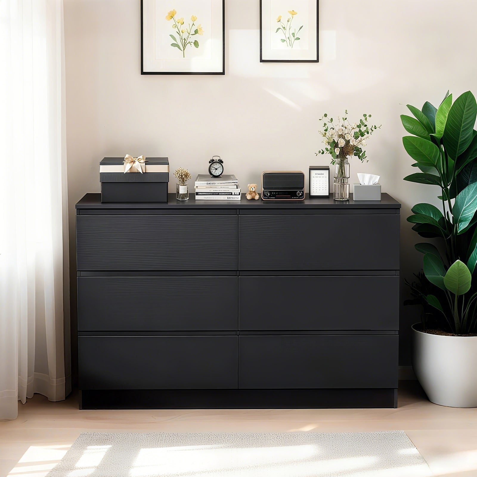 6 Drawer Black Dresser - Modern Storage for Bedrooms & Living Rooms