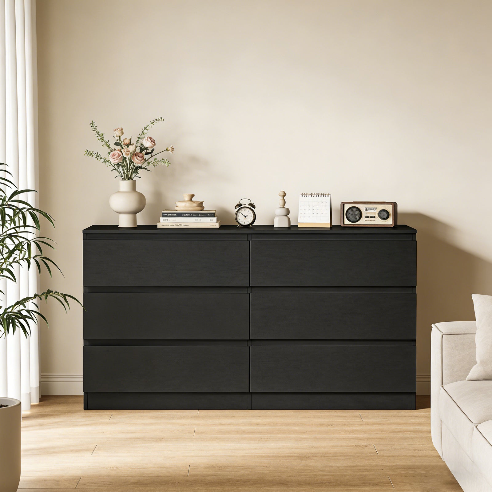 6 Drawer Black Dresser - Modern Storage for Bedrooms & Living Rooms