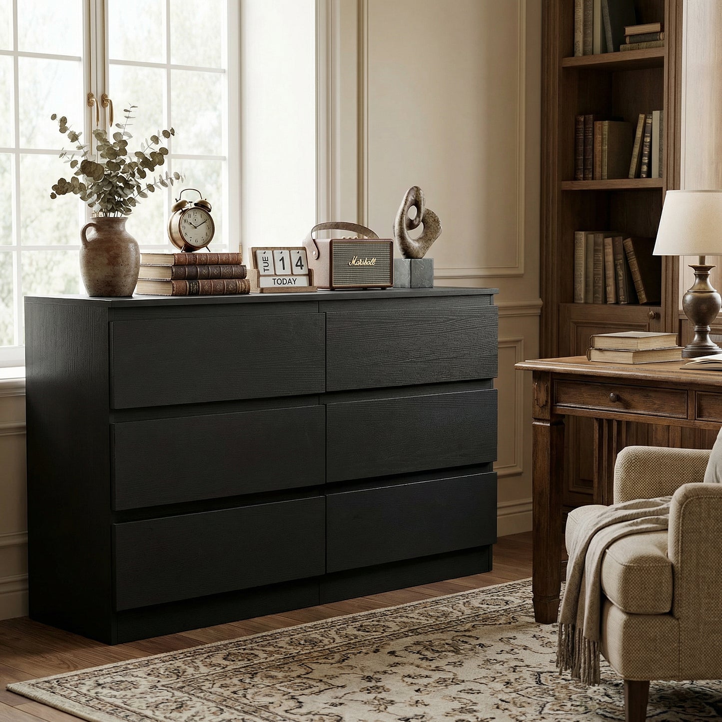 6 Drawer Black Dresser - Modern Storage for Bedrooms & Living Rooms