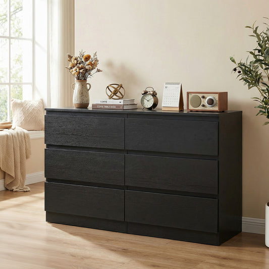 6 Drawer Black Dresser, Modern Bedroom Dresser with Spacious Countertop, Wood Storage Cabinet with Concealed Handles & 6 Deep Drawers for Bedroom, Living Room, Entryway, 15.7" D x 47.2" W x 30.9" H
