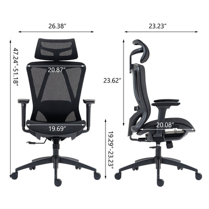 Black Mesh Office Chair with Recliner - 360° Swivel