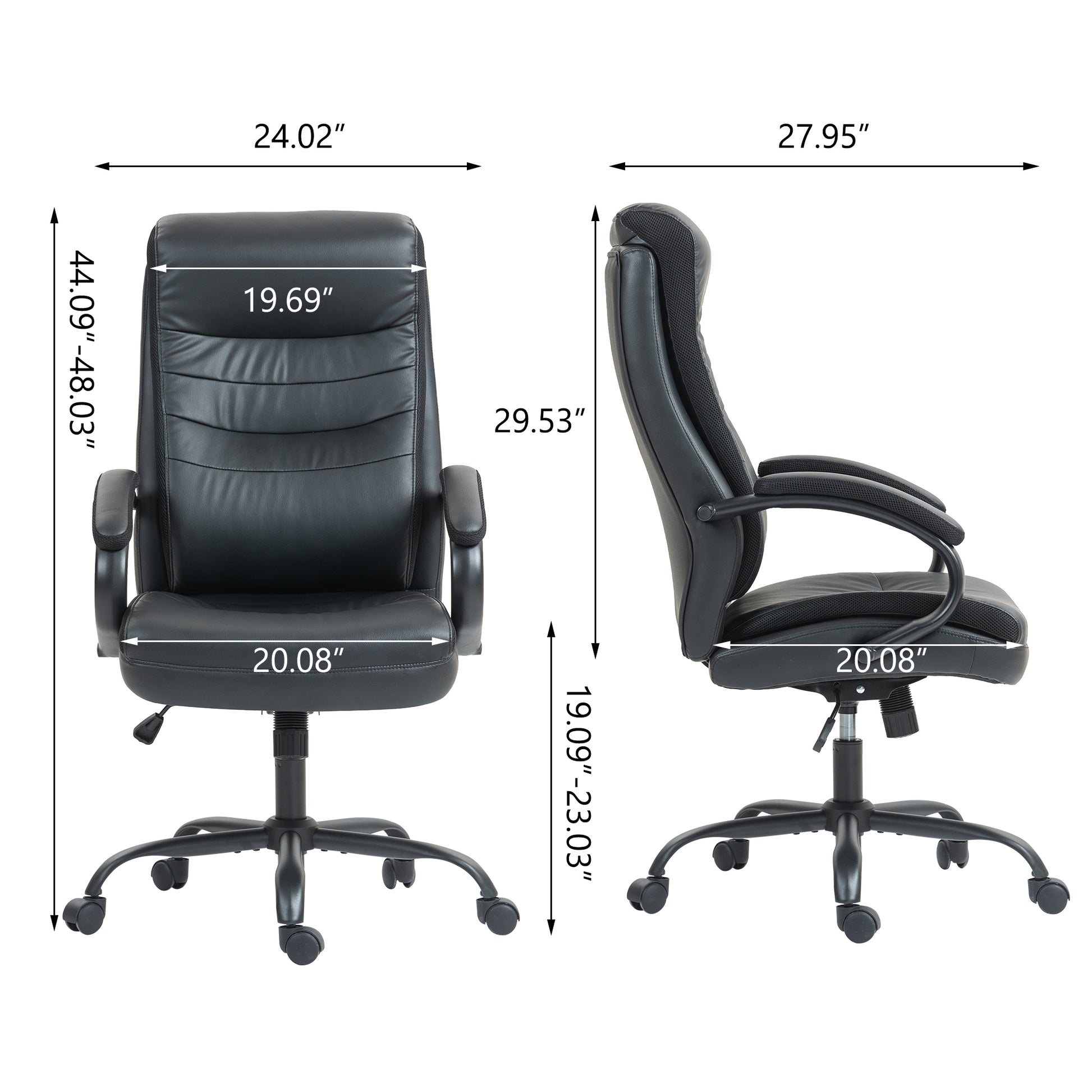 Black PU Office Chair - Adjustable Height Recliner