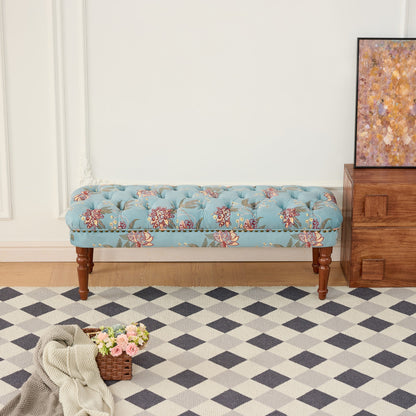 Tiffany Blue Floral Tufted Bench - Bedroom Footstool