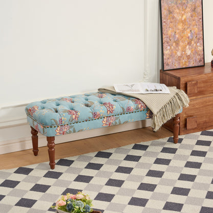 Tiffany Blue Floral Tufted Bench - Bedroom Footstool