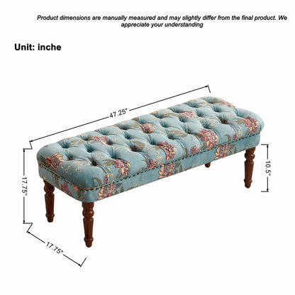 Tiffany Blue Floral Tufted Bench - Bedroom Footstool