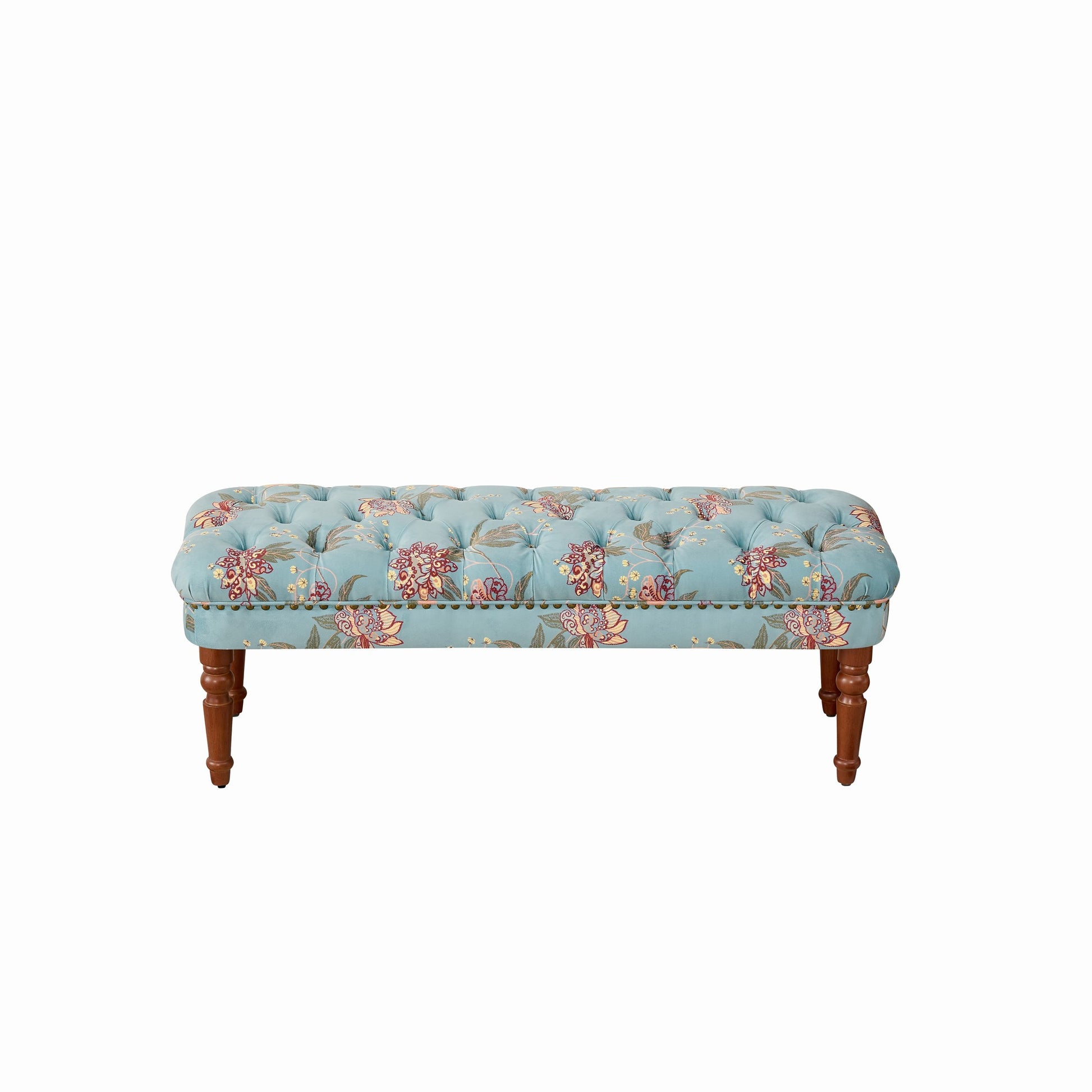 Tiffany Blue Floral Tufted Bench - Bedroom Footstool