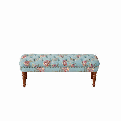 Tiffany Blue Floral Tufted Bench - Bedroom Footstool