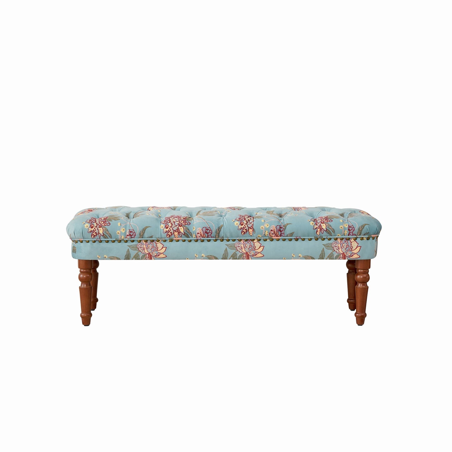 Tiffany Blue Floral Tufted Bench - Bedroom Footstool