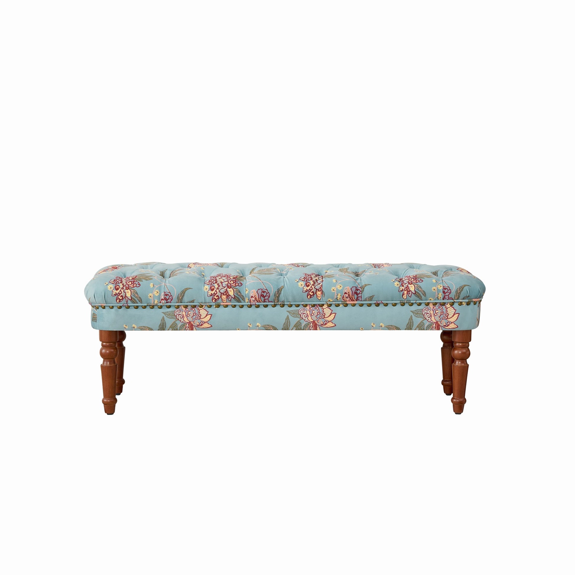 Tiffany Blue Floral Tufted Bench - Bedroom Footstool
