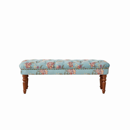 Tiffany Blue Floral Tufted Bench - Bedroom Footstool