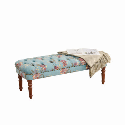 Tiffany Blue Floral Tufted Bench - Bedroom Footstool
