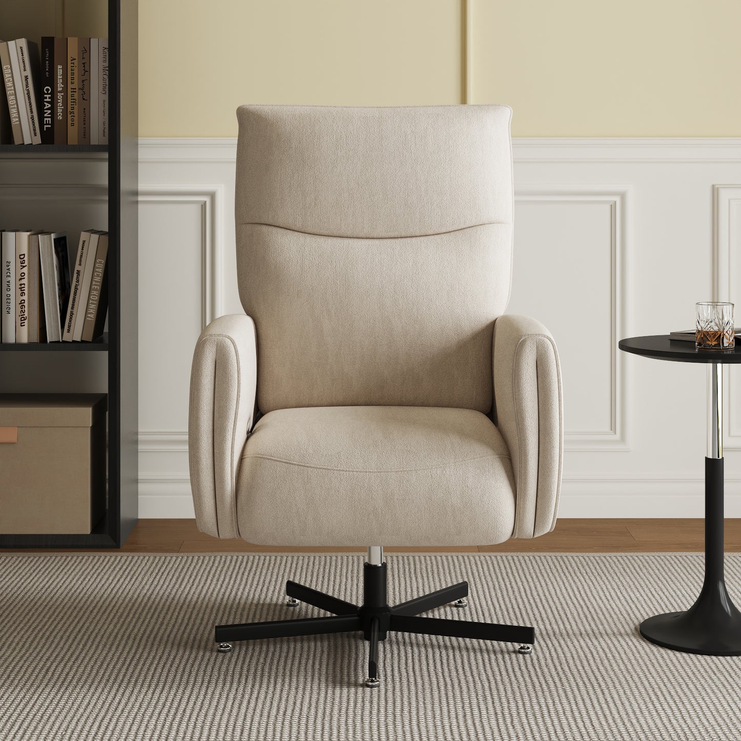 Beige White Velvet Power Recliner Chair - Swivel & USB Charging
