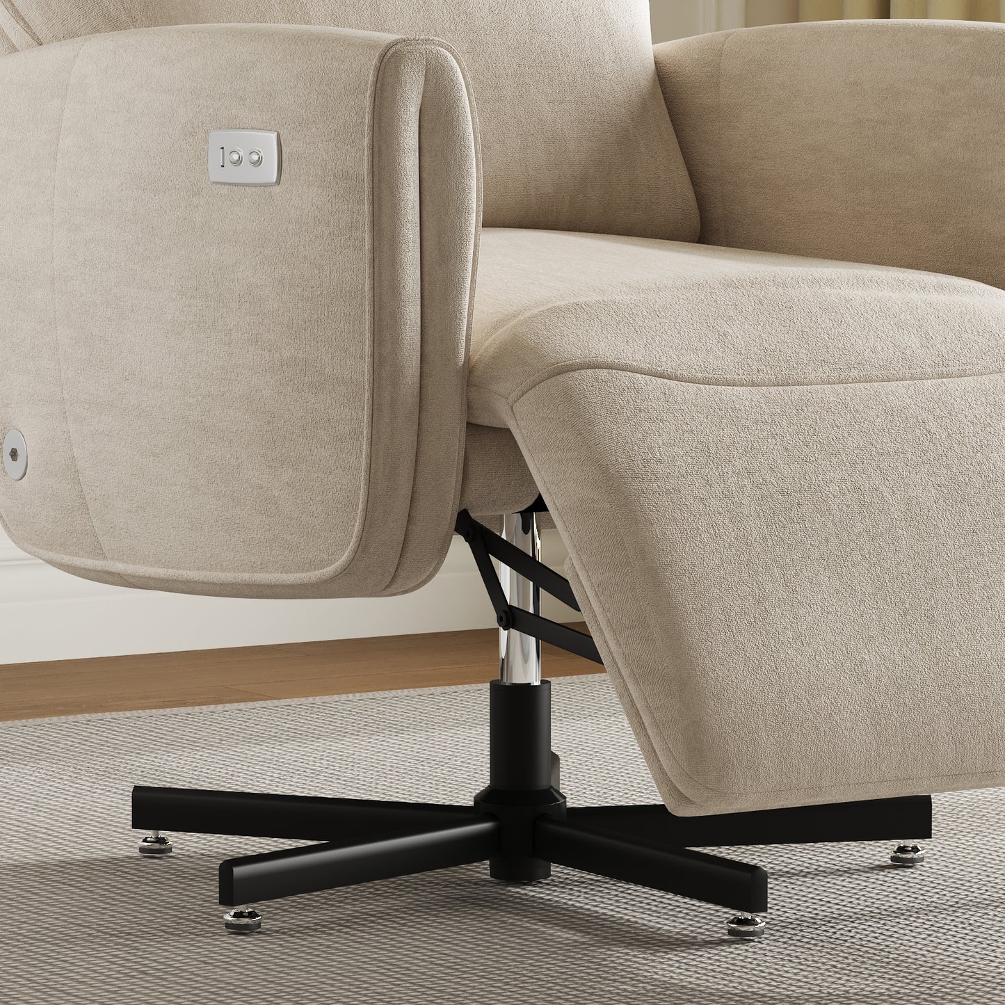 Beige White Velvet Power Recliner Chair - Swivel & USB Charging