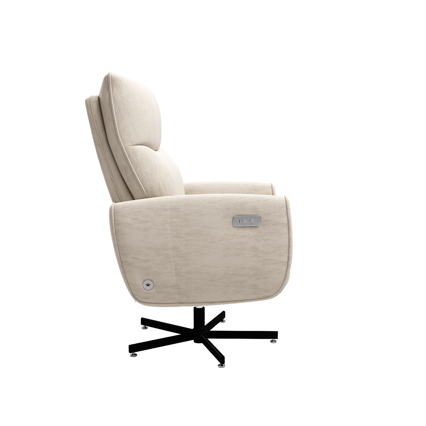 Beige White Velvet Power Recliner Chair - Swivel & USB Charging