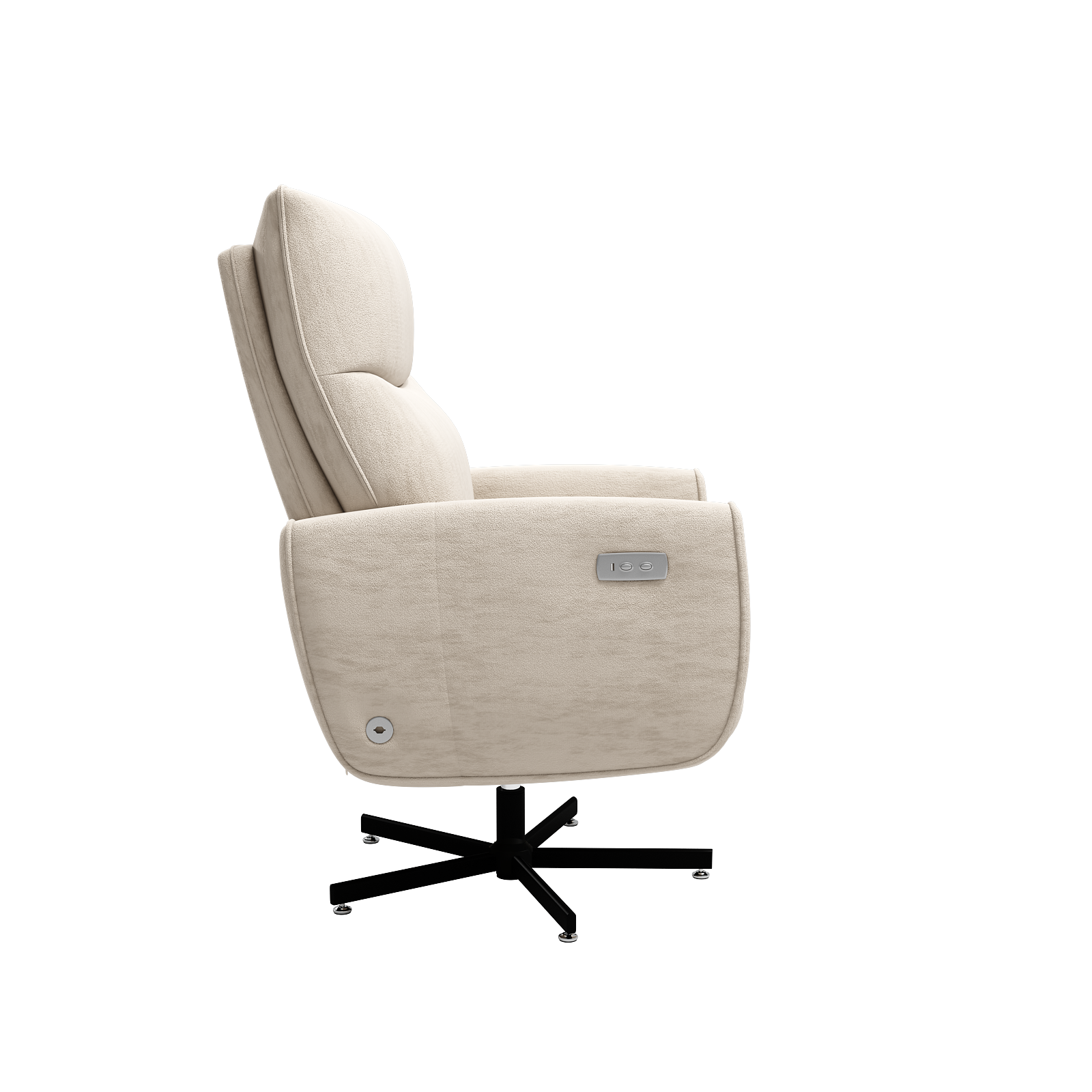 Beige White Velvet Power Recliner Chair - Swivel & USB Charging