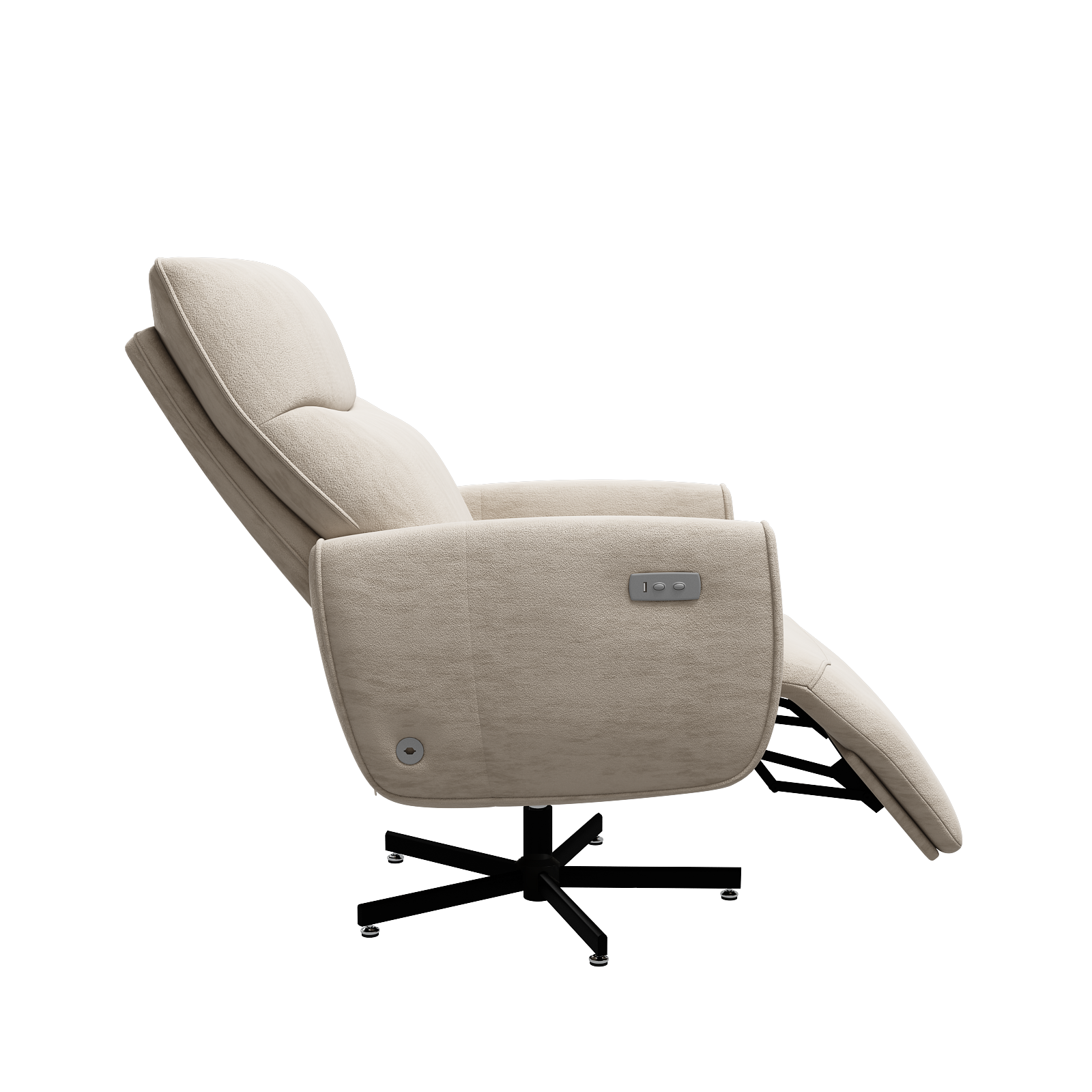 Beige White Velvet Power Recliner Chair - Swivel & USB Charging