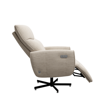 Beige White Velvet Power Recliner Chair - Swivel & USB Charging