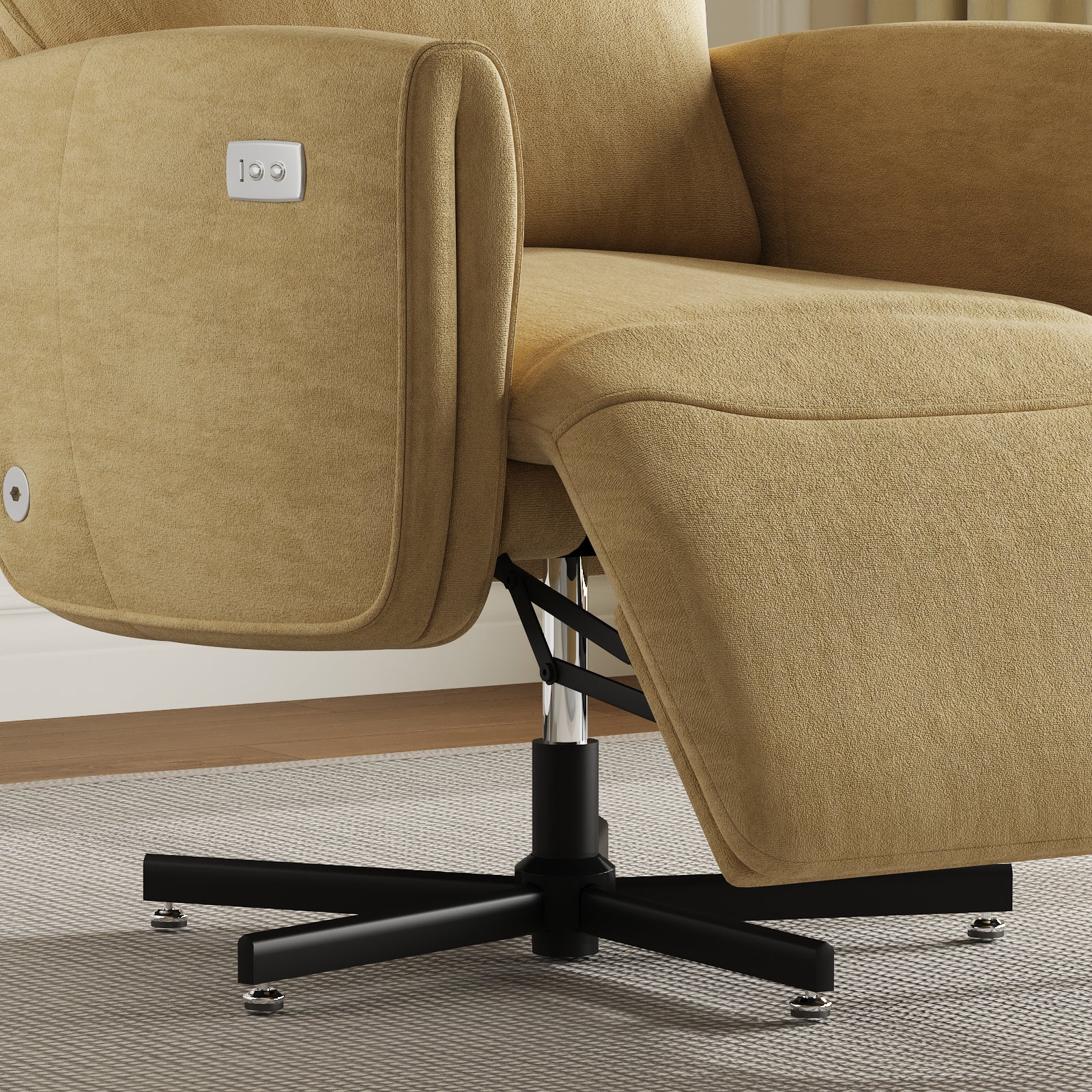 Yellow Velvet Power Recliner - USB Charging & Swivel Office Chair