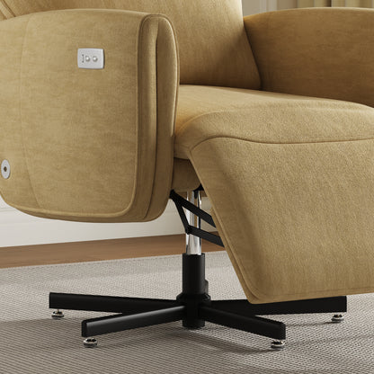 Yellow Velvet Power Recliner - USB Charging & Swivel Office Chair