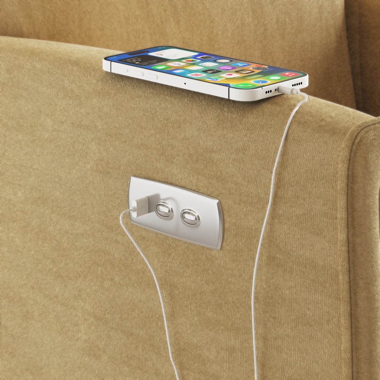 Yellow Velvet Power Recliner - USB Charging & Swivel Office Chair
