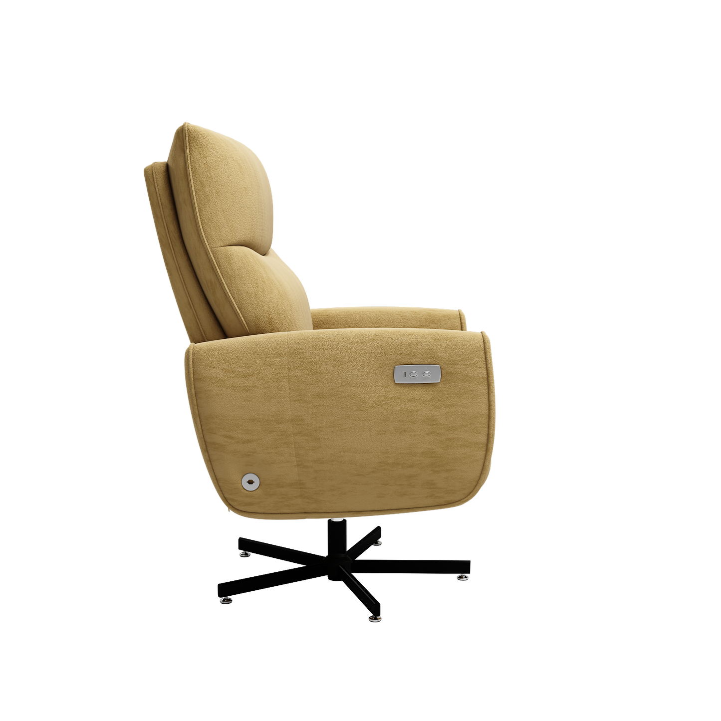 Yellow Velvet Power Recliner - USB Charging & Swivel Office Chair
