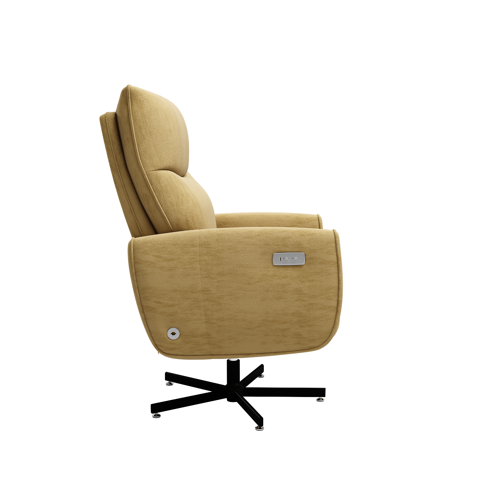 Yellow Velvet Power Recliner - USB Charging & Swivel Office Chair