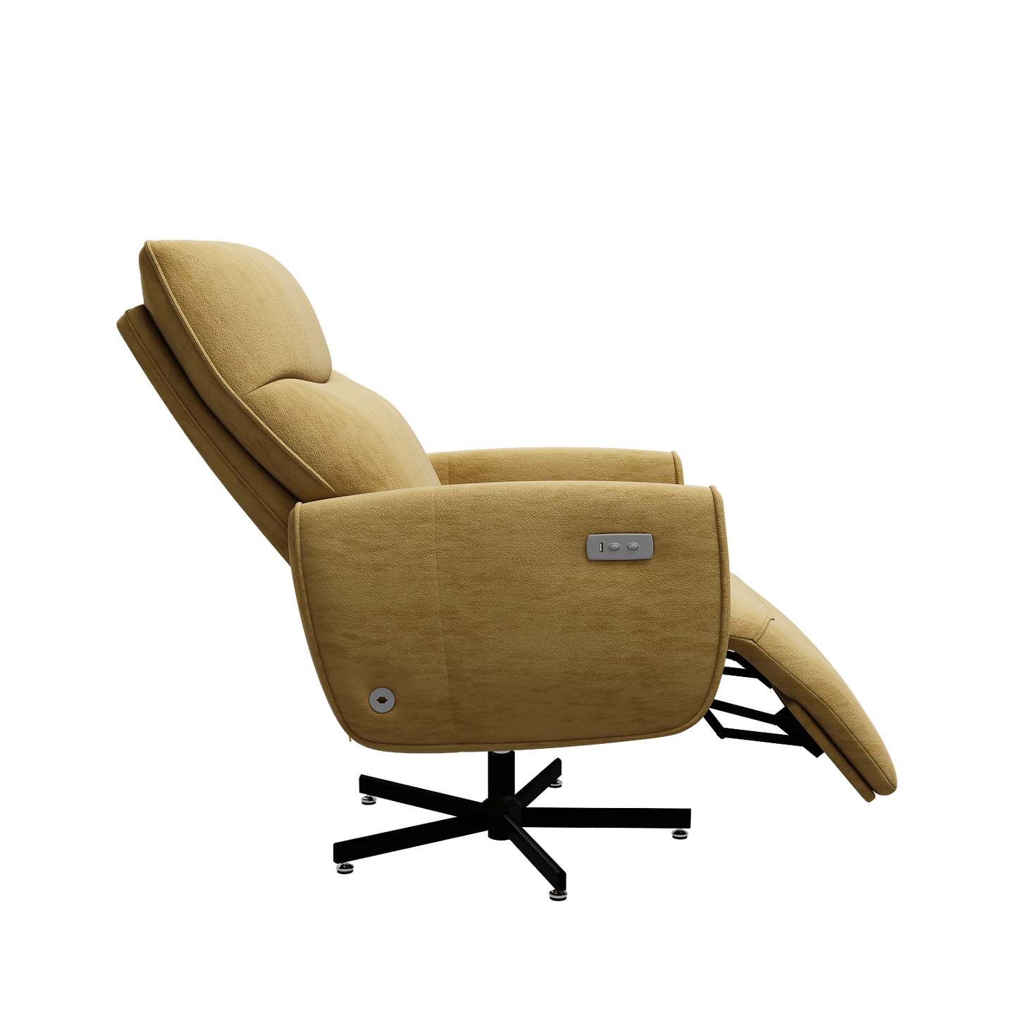 Yellow Velvet Power Recliner - USB Charging & Swivel Office Chair