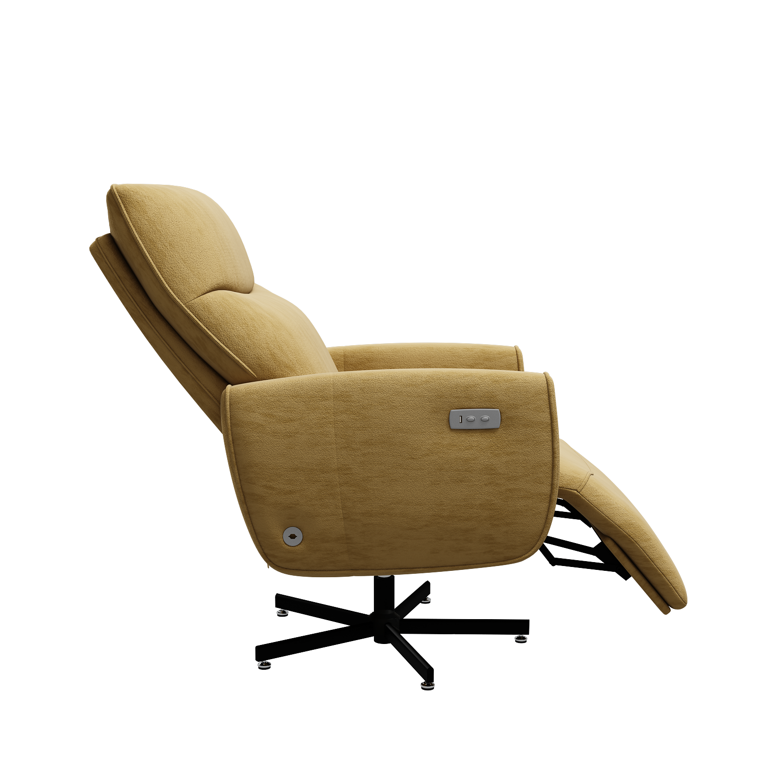 Yellow Velvet Power Recliner - USB Charging & Swivel Office Chair