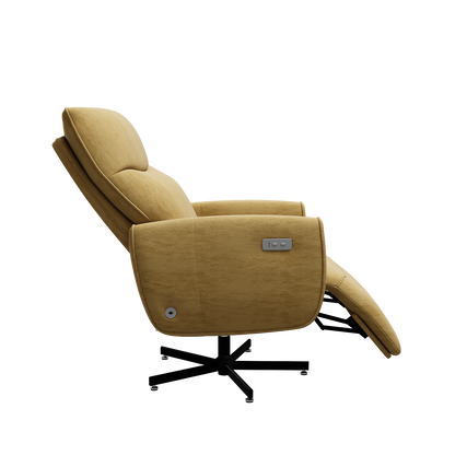 Yellow Velvet Power Recliner - USB Charging & Swivel Office Chair