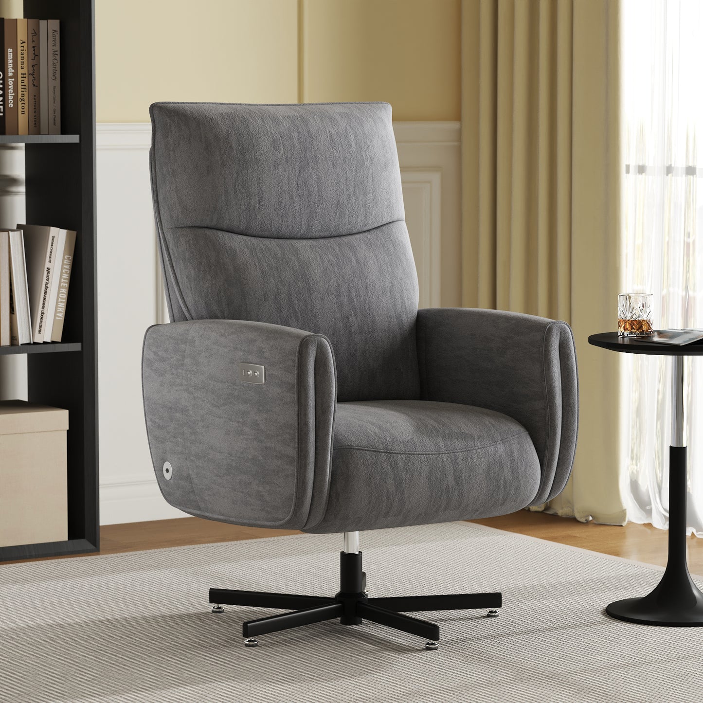 Grey Velvet Power Swivel Recliner Chair for Home Office