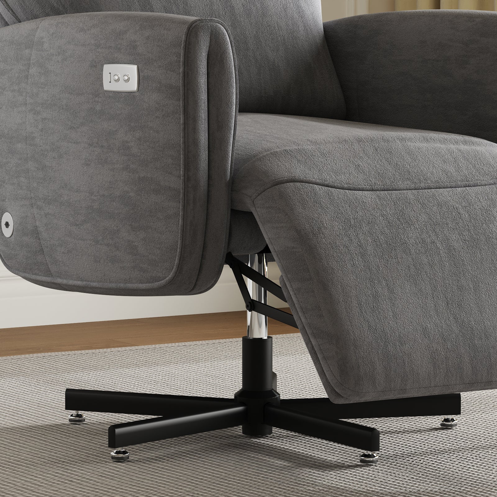 Grey Velvet Power Swivel Recliner Chair for Home Office