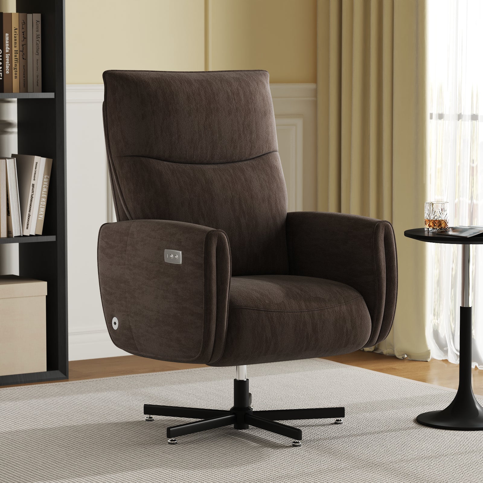 Brown Velvet Power Recliner Chair with USB Charging for Home Office