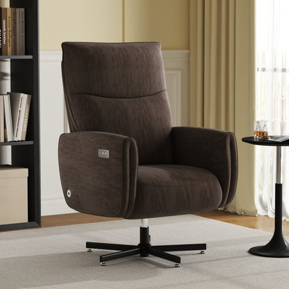 Brown Velvet Power Recliner Chair with USB Charging for Home Office