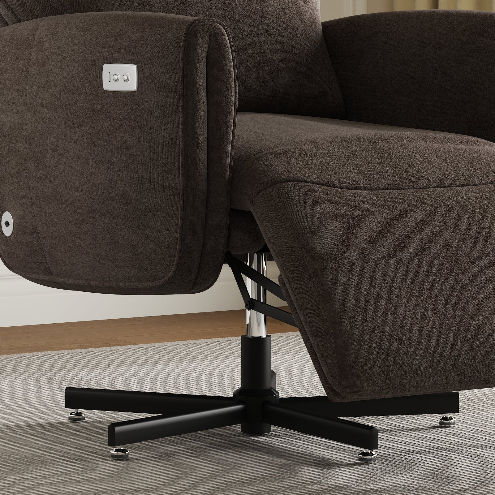 Brown Velvet Power Recliner Chair with USB Charging for Home Office