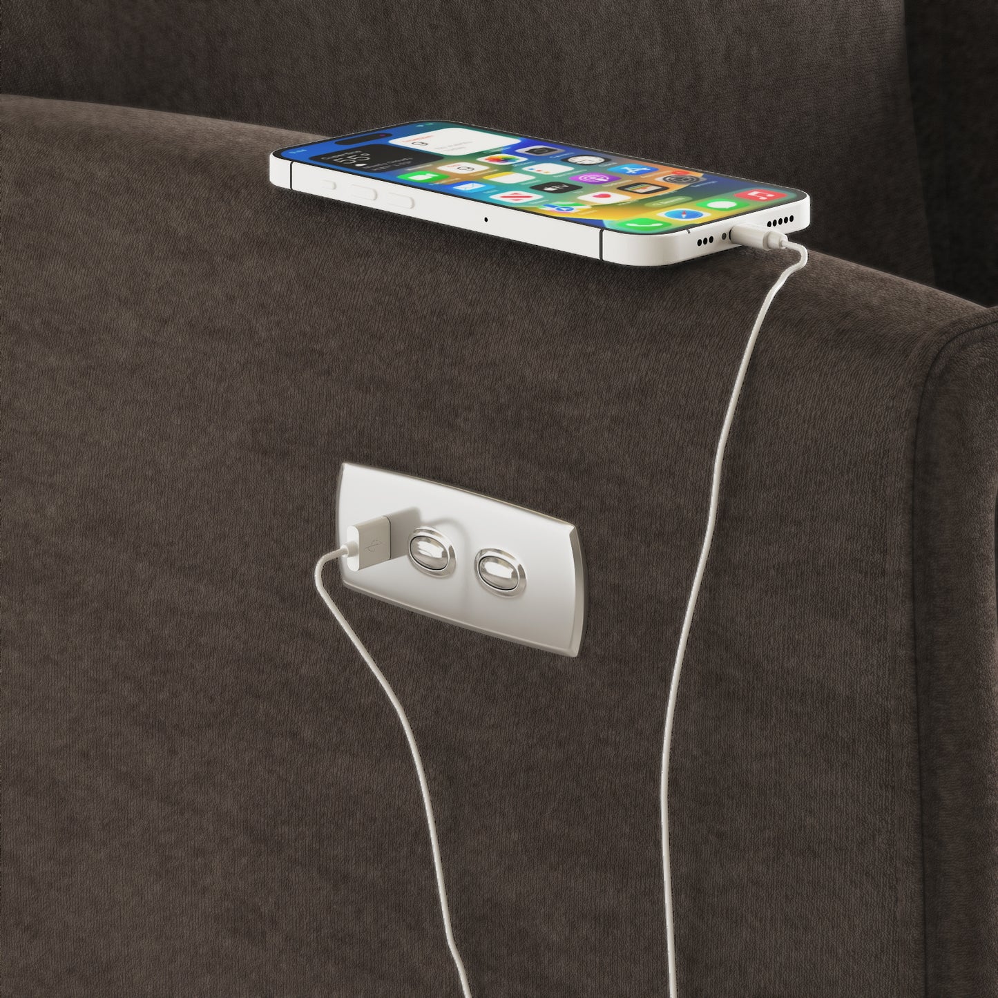 Brown Velvet Power Recliner Chair with USB Charging for Home Office