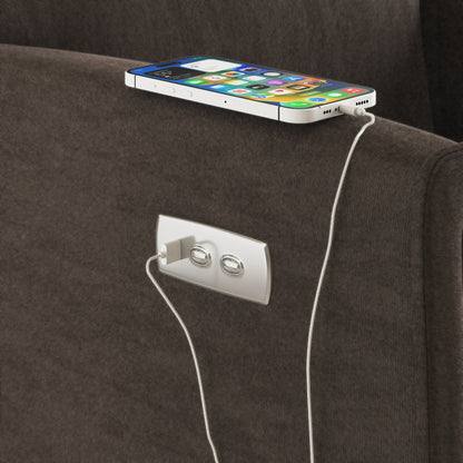 Brown Velvet Power Recliner Chair with USB Charging for Home Office