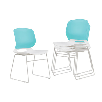Modern Stacking Chairs Set of 4 in White and Blue with Polypropylene Seat and Fiberglass Reinforced Back, 18.9 x 19.7 x 34.45 Inches